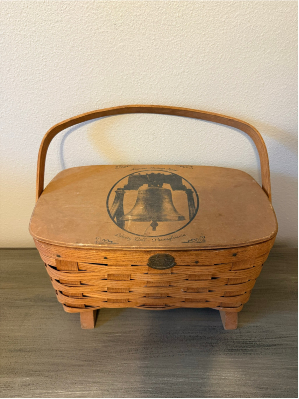 Vintage Peterboro Basket Co American Heritage Liberty Bell Picnic Basket